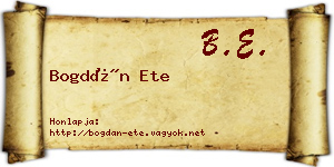 Bogdán Ete névjegykártya
